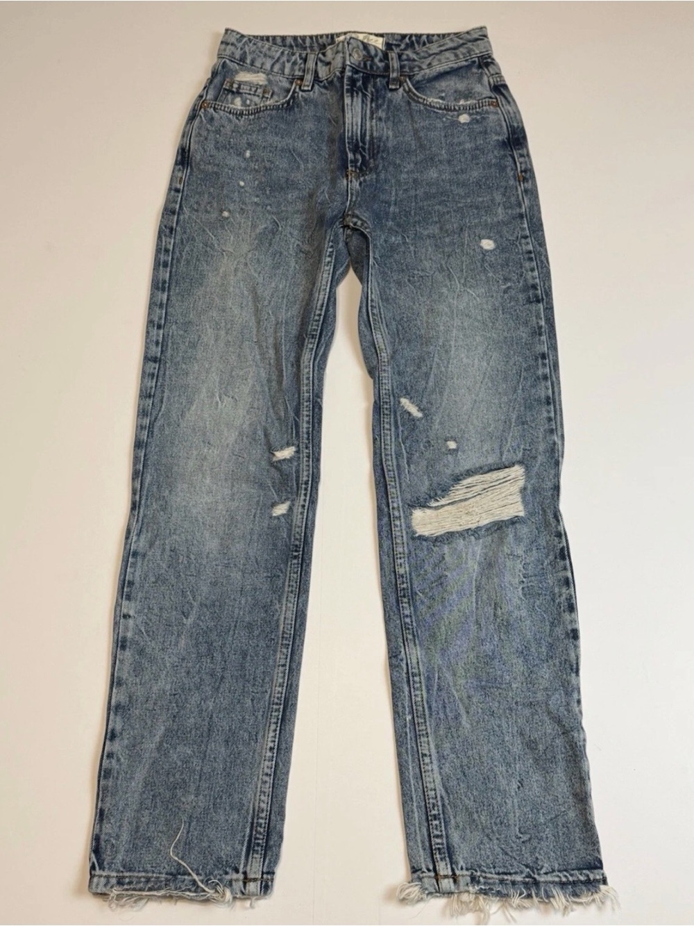 Free People We The Free High-rise Straight Leg Distressed Jeans Size 24 Blue